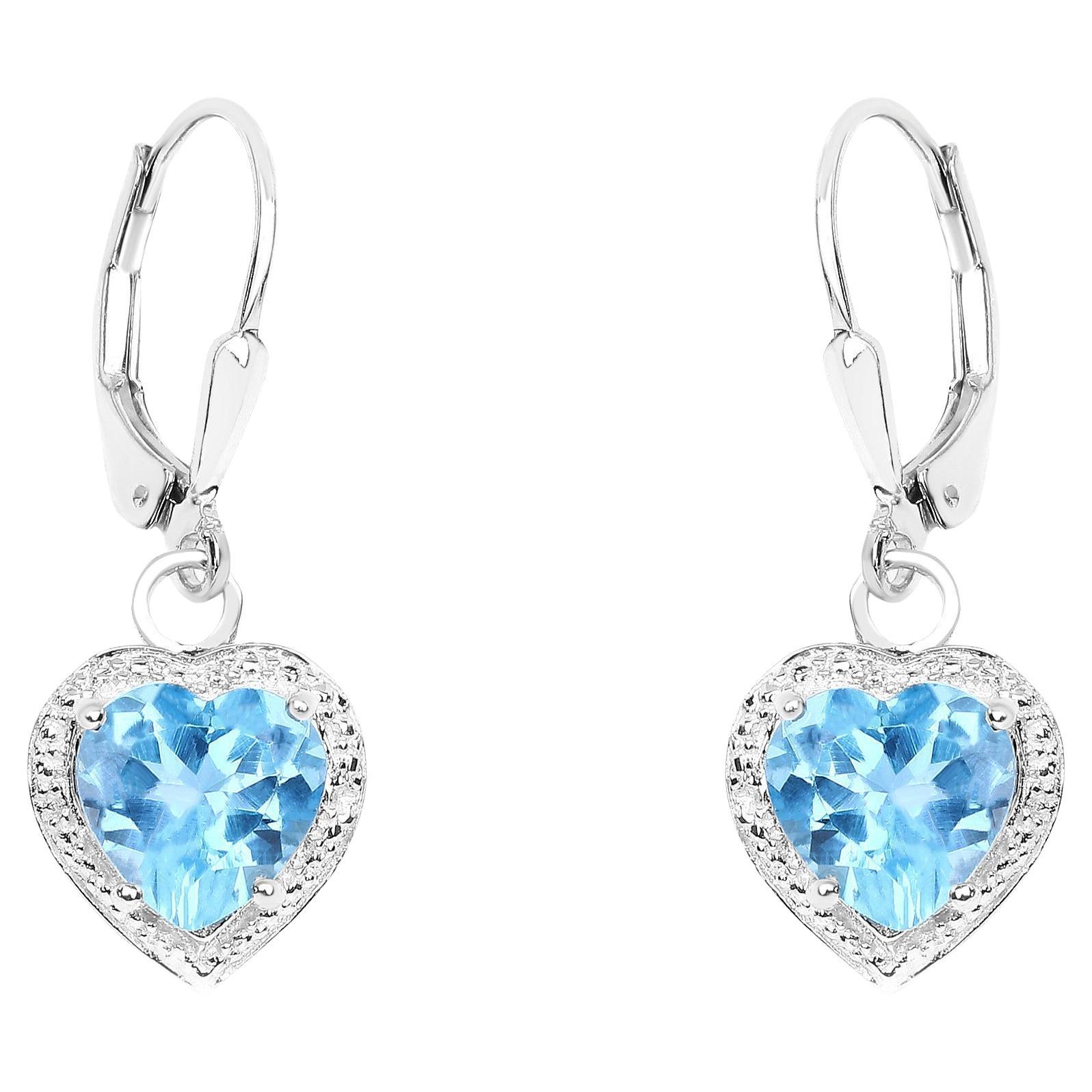 Swiss Blue Topaz Hearts Dangle Earrings 4.2 Carats