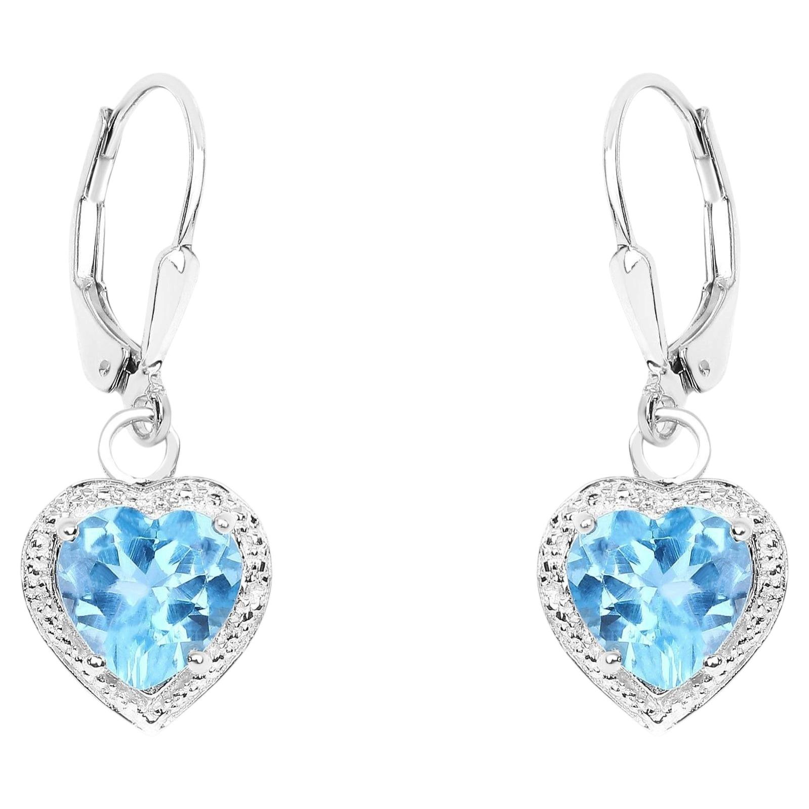Swiss Blue Topaz Hearts Dangle Earrings 4.2 Carats