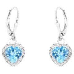 Swiss Blue Topaz Hearts Dangle Earrings 4.2 Carats