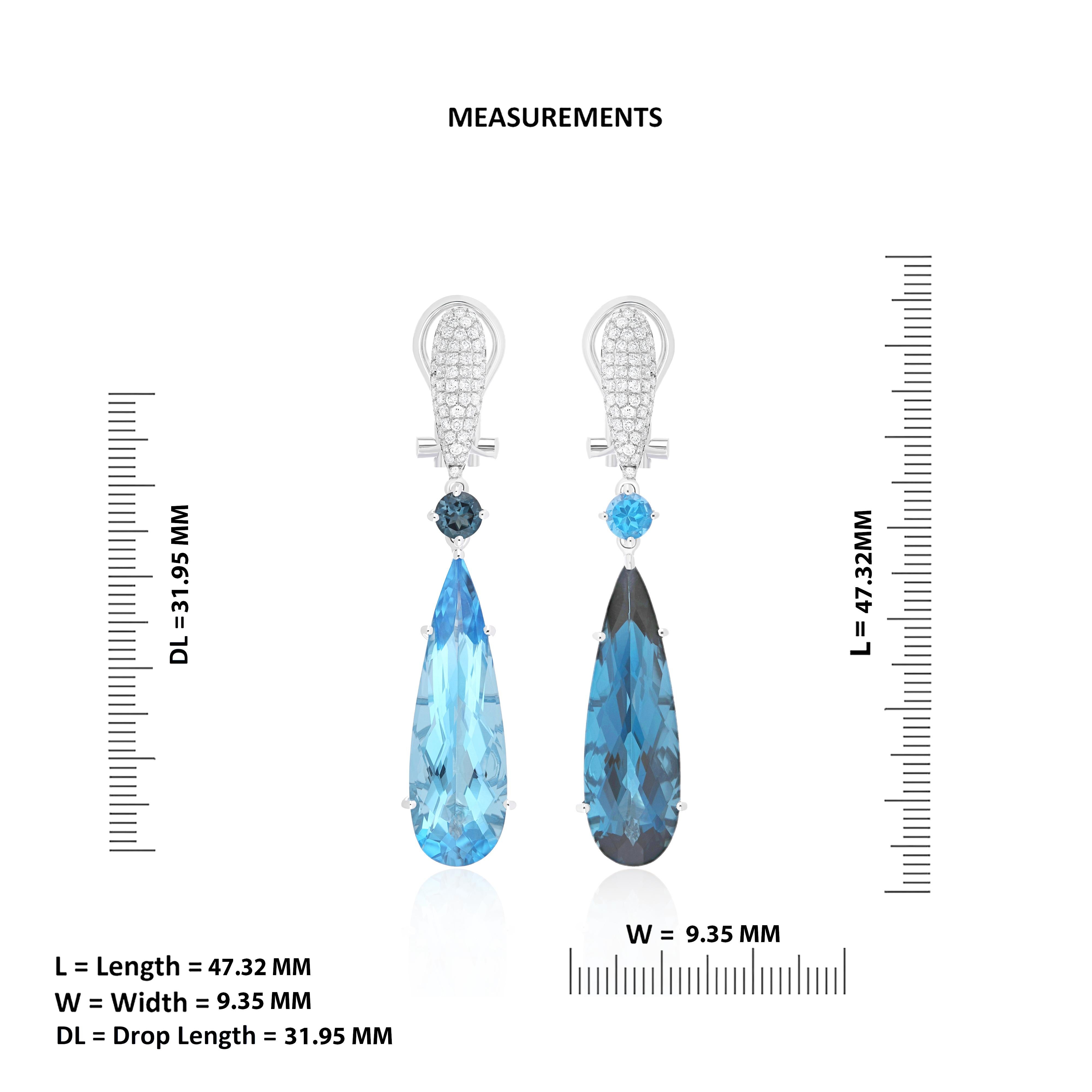 Schweizer Blautopas, Londoner Blautopas & Diamant-Tropfen-Ohrring aus 14 Karat Weißgold   im Zustand „Neu“ im Angebot in JAIPUR, IN