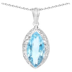 Schweizer Blauer Topas Marquise-Anhänger Halskette 8.2 Karat Sterlingsilber