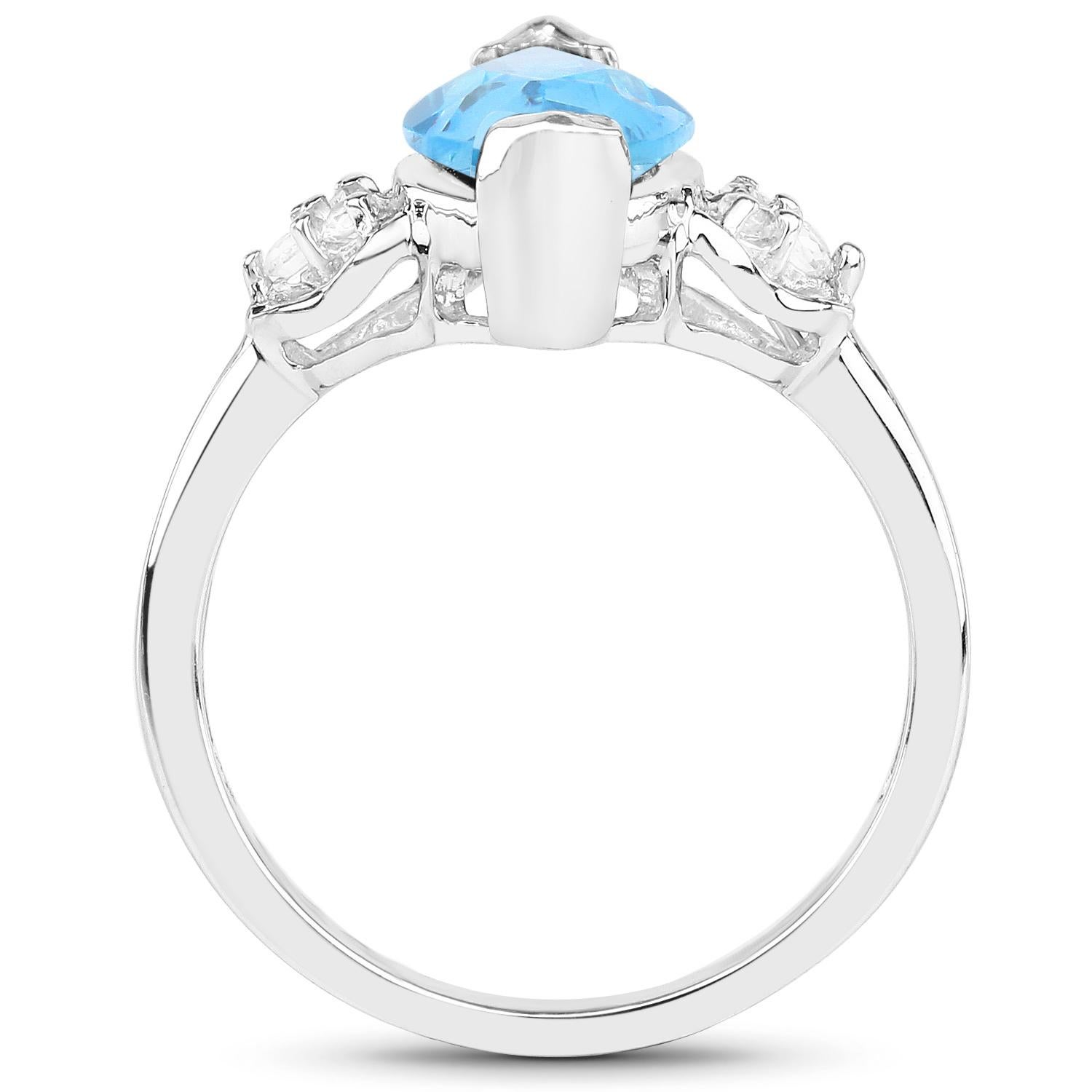 Swiss Blue Topaz Marquise Ring White Topaz Setting 3.77 Carats In Excellent Condition For Sale In Aliso Viejo, CA