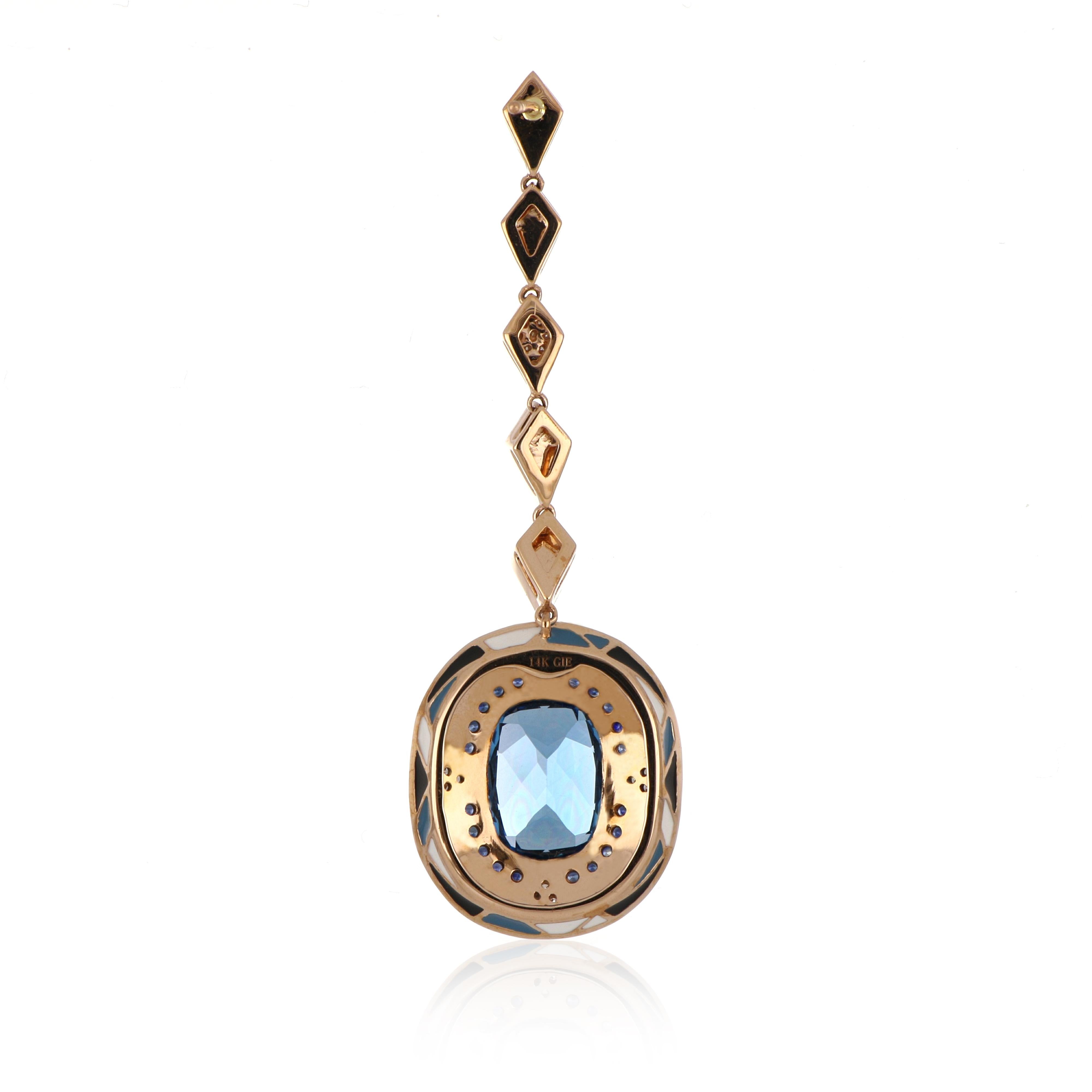 Swiss Blue Topaz & Multi Stone Studded Enamel Earrings in 14 Karat Gold In New Condition For Sale In JAIPUR, IN