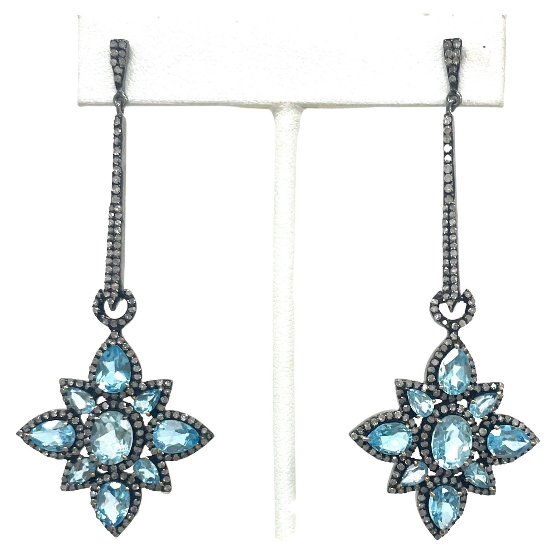Swiss Blue Topaz Pave Diamonds Paradizia Earrings In New Condition For Sale In Laguna Beach, CA