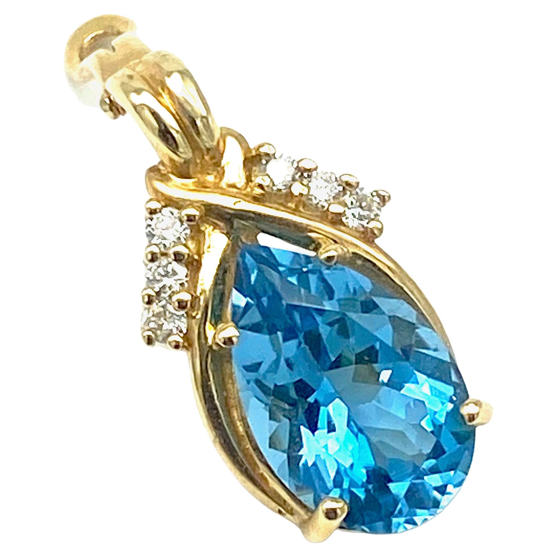 Swiss Blue Topaz Pendant Enhancer with Diamonds 14 Karat Yellow Gold, VS2-G