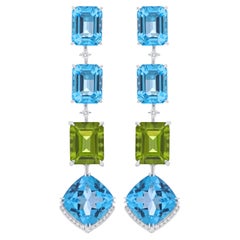 Swiss Blue Topaz, Peridot and Diamond 14 Karat White Gold Birthday Gift Earring