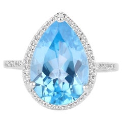 Schweizer Blautopas Ring Weißer Topas 6,75 Karat Sterling Silber