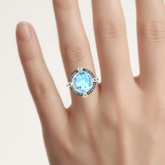 Swiss Blue Topaz Ring With Blue Diamond 0.54 Carats Sterling Silver