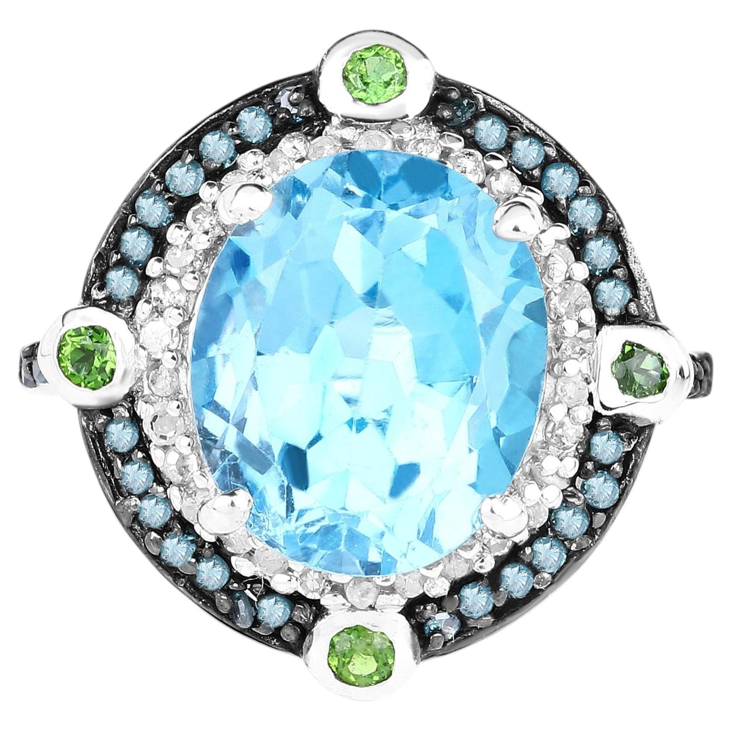 Ring mit Schweizer blauem Topas und blauem Diamanten (0,54 Karat) aus Sterlingsilber