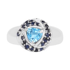 Swiss Blue Topaz Ring With Blue Sapphire 1.56 Carats Sterling Silver