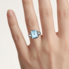 Anello con topazio blu svizzero e diamanti color champagne, 4,28 carati, argento sterling
