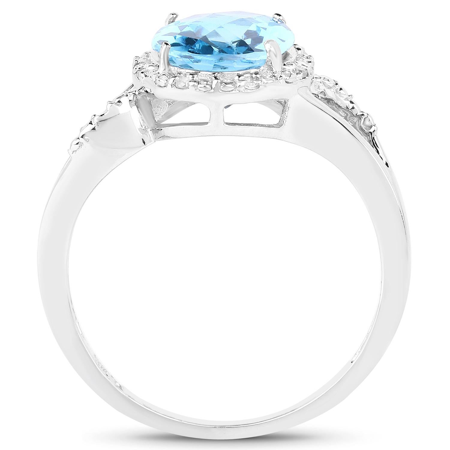 Swiss Blue Topaz Ring With Diamonds 3.30 Carats 10K White Gold In Excellent Condition For Sale In Aliso Viejo, CA
