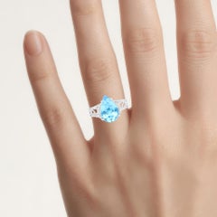 Swiss Blue Topaz Ring With White Topaz 5.36 Carats Sterling Silver