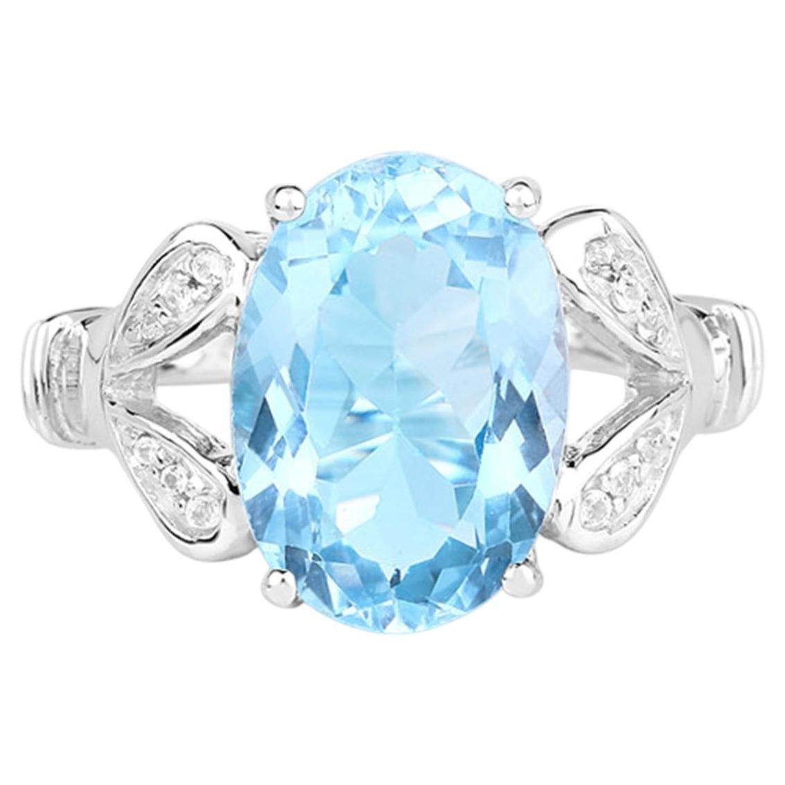 Ring aus Schweizer blauem Topas mit weißem Topas, 7.26 Karat, Sterlingsilber