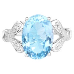 Swiss Blue Topaz Ring With White Topaz 7.26 Carats Sterling Silver