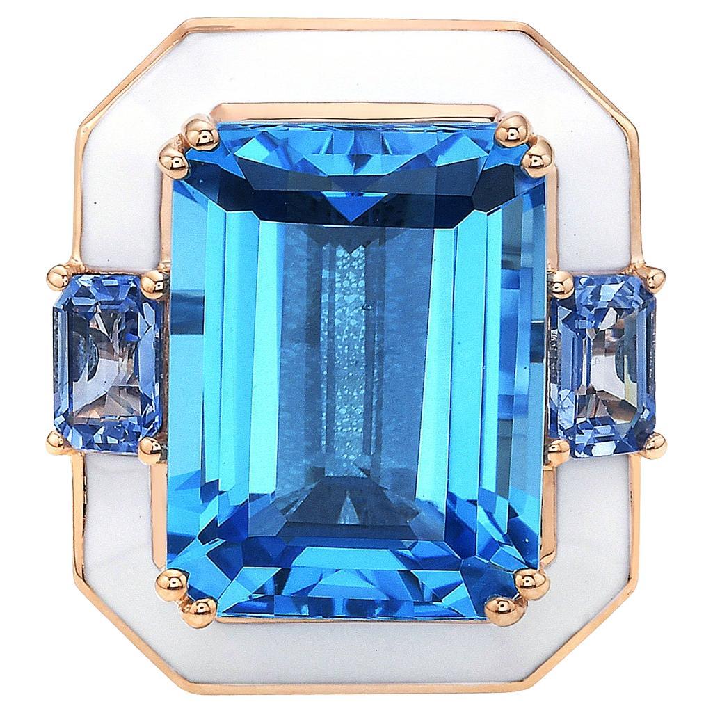 Swiss Blue Topaz Rose Gold Diamond Ring For Sale