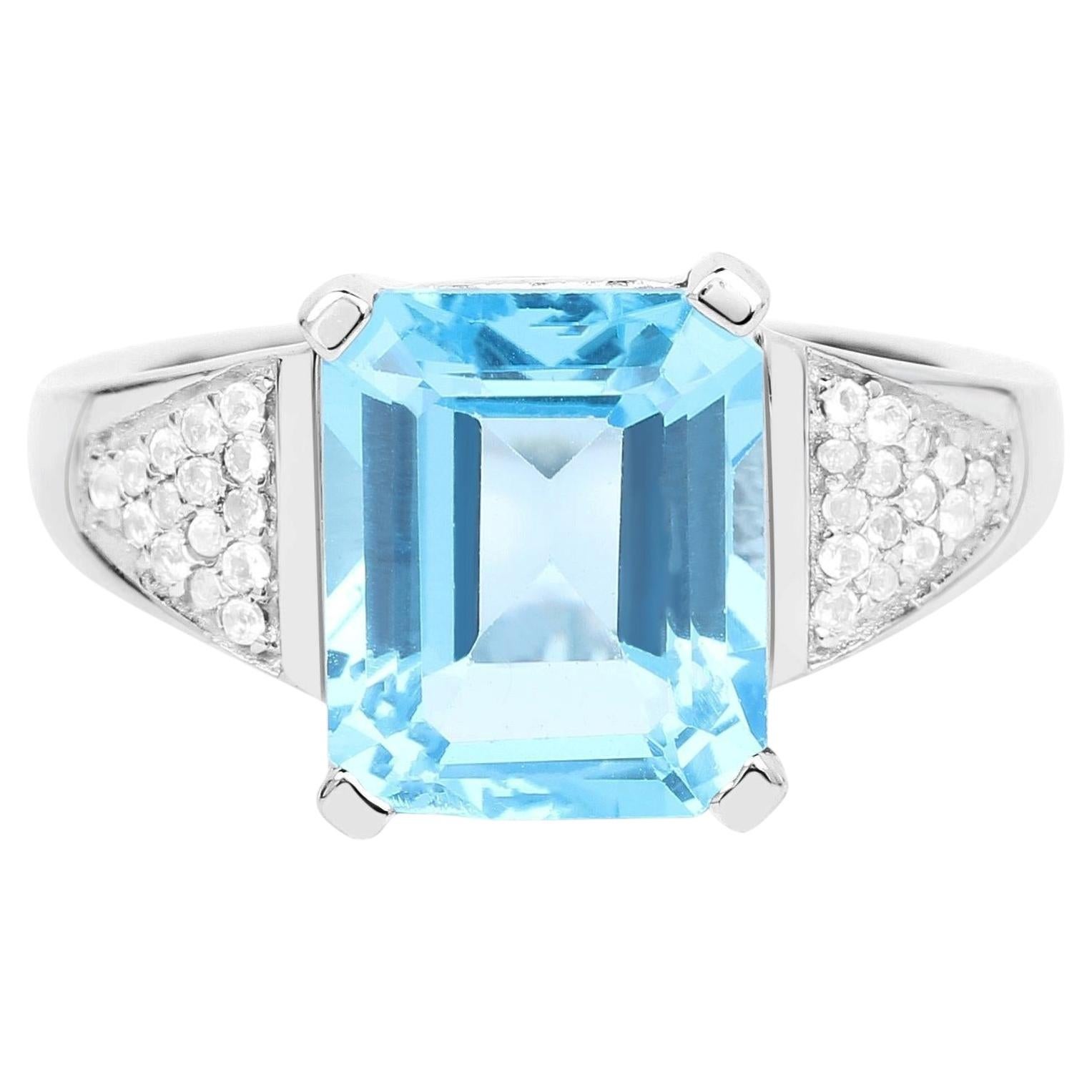 Swiss Blue Topaz Statement Ring White Topaz Setting Carats