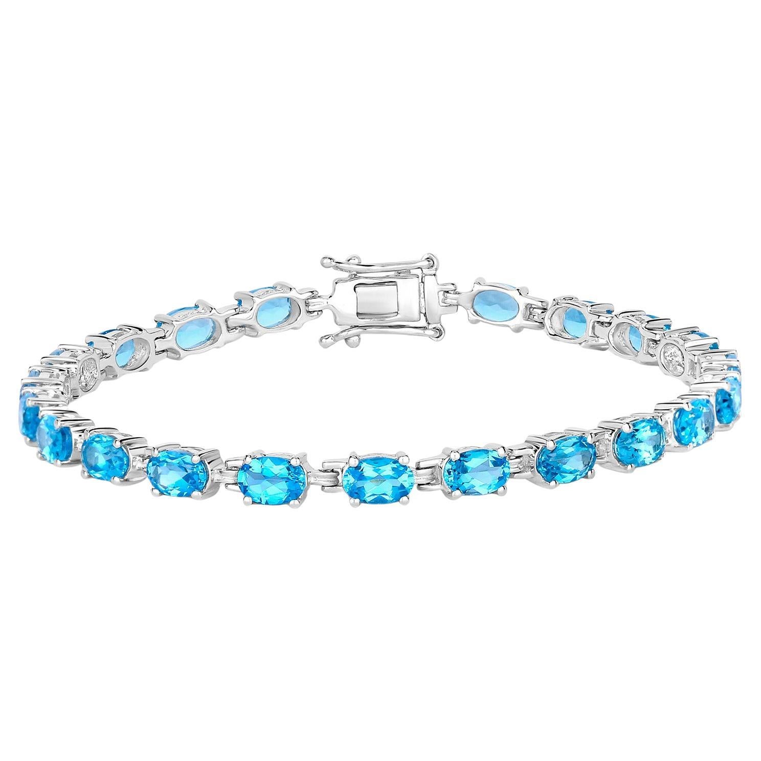 Schweizer Blauer Topas-Tennisarmband aus Sterlingsilber 10,7 Karat
