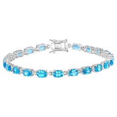 Swiss Blue Topaz Tennis Bracelet 10.7 Carats Sterling Silver