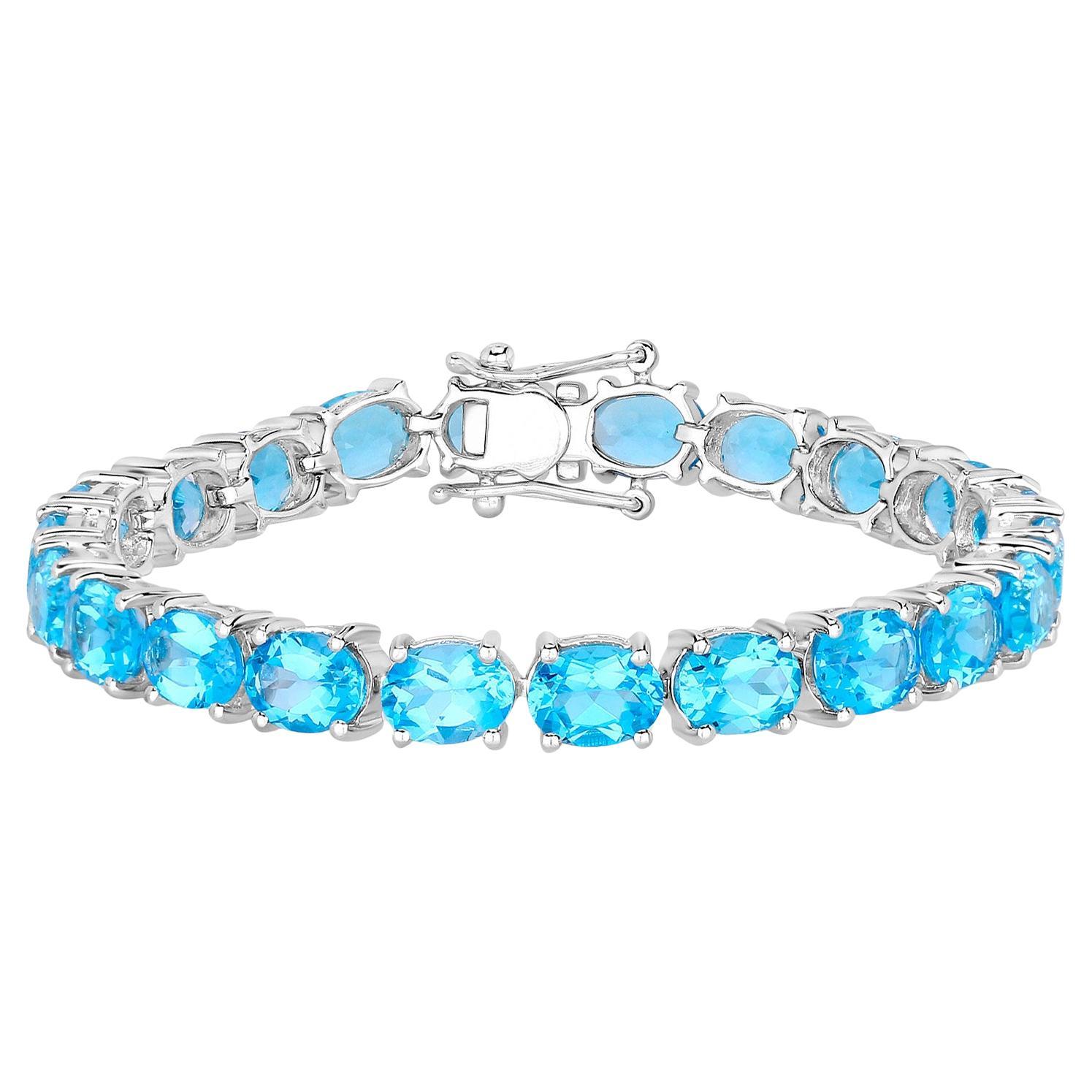 Swiss Blue Topaz Tennis Bracelet 35 Carats Rhodium Plated Sterling Silver