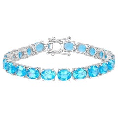 Swiss Blue Topaz Tennis Bracelet 35 Carats Rhodium Plated Sterling Silver