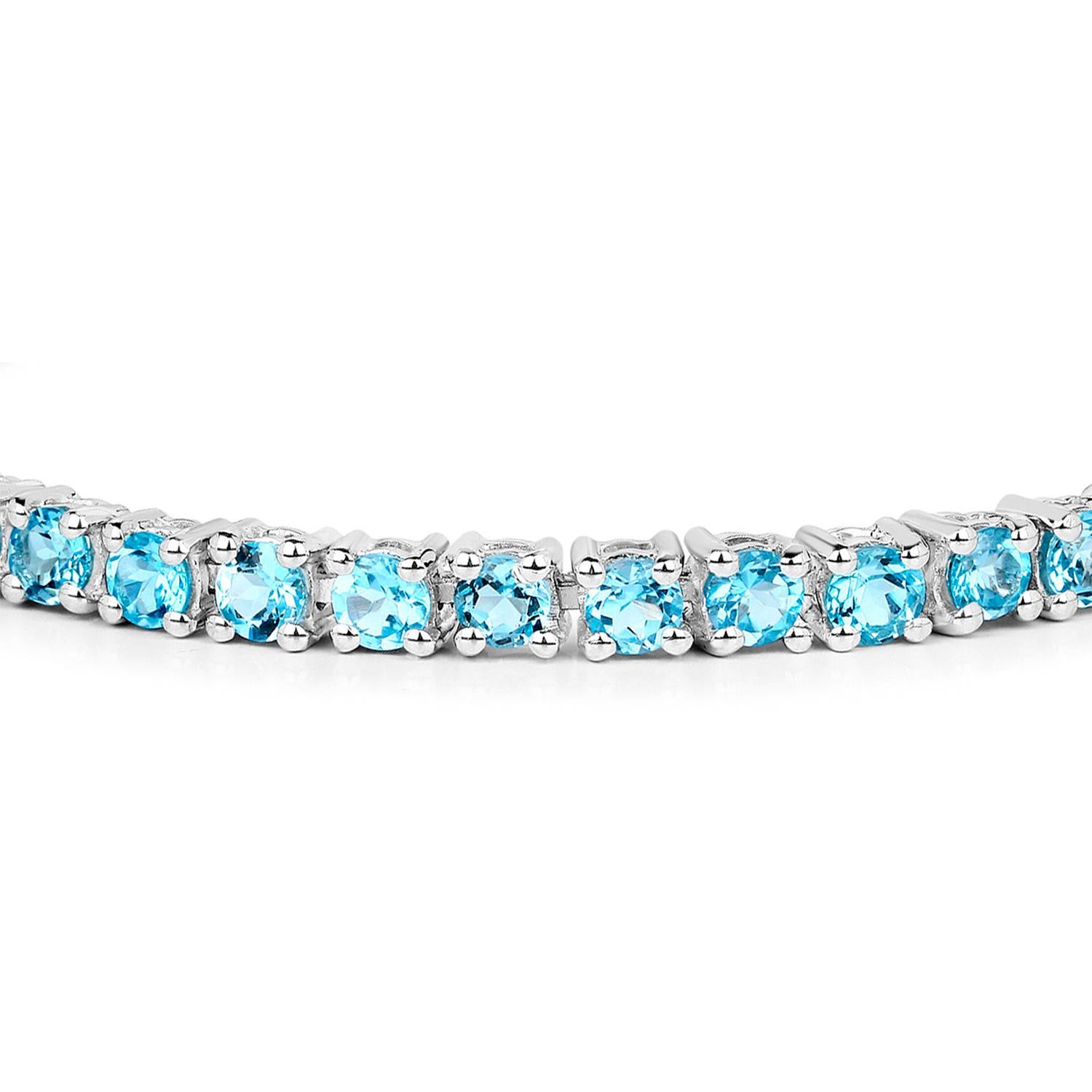 Contemporaneo Bracciale Tennis Topazio Blu Svizzero 8.38 Carati A. Silver in vendita