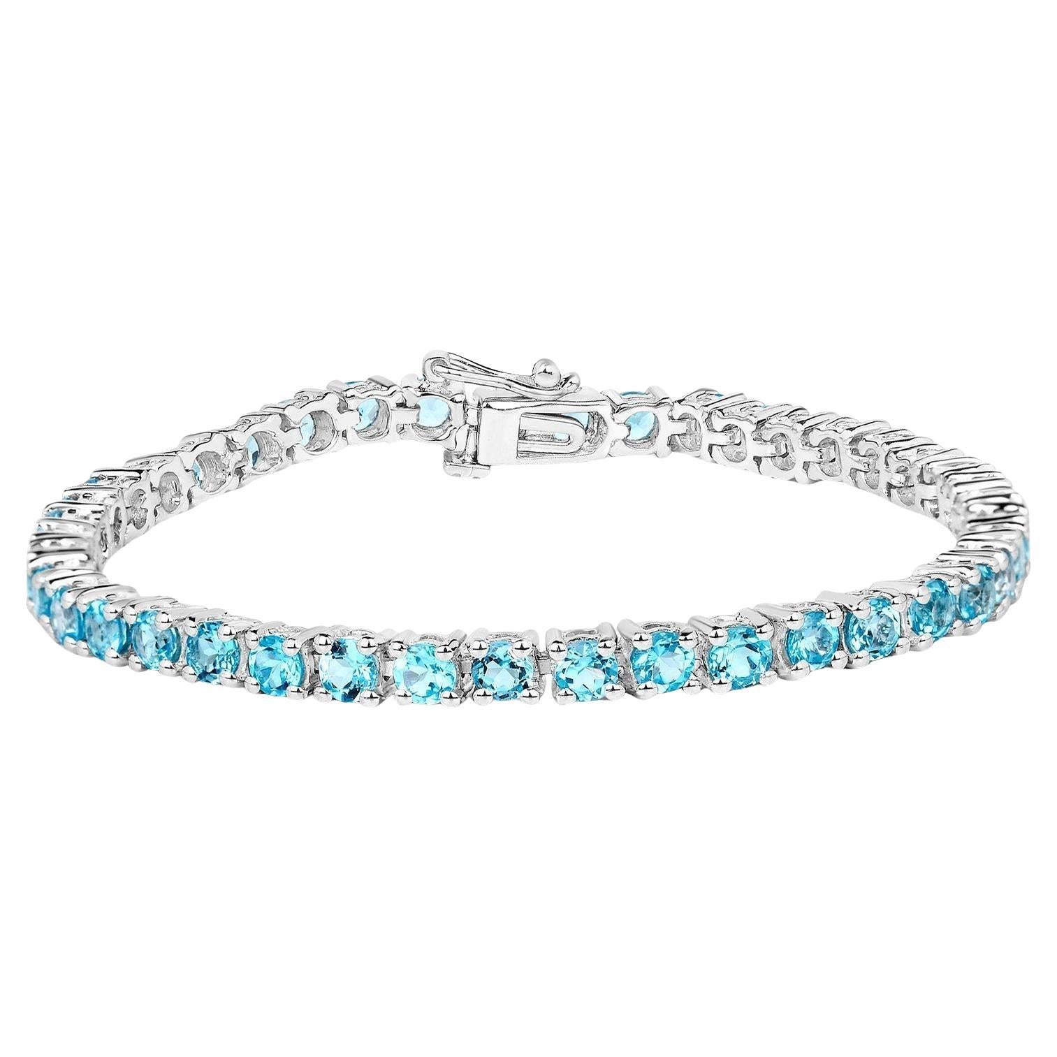 Swiss Blue Topaz Tennis Bracelet 8.38 Carats Sterling Silver For Sale