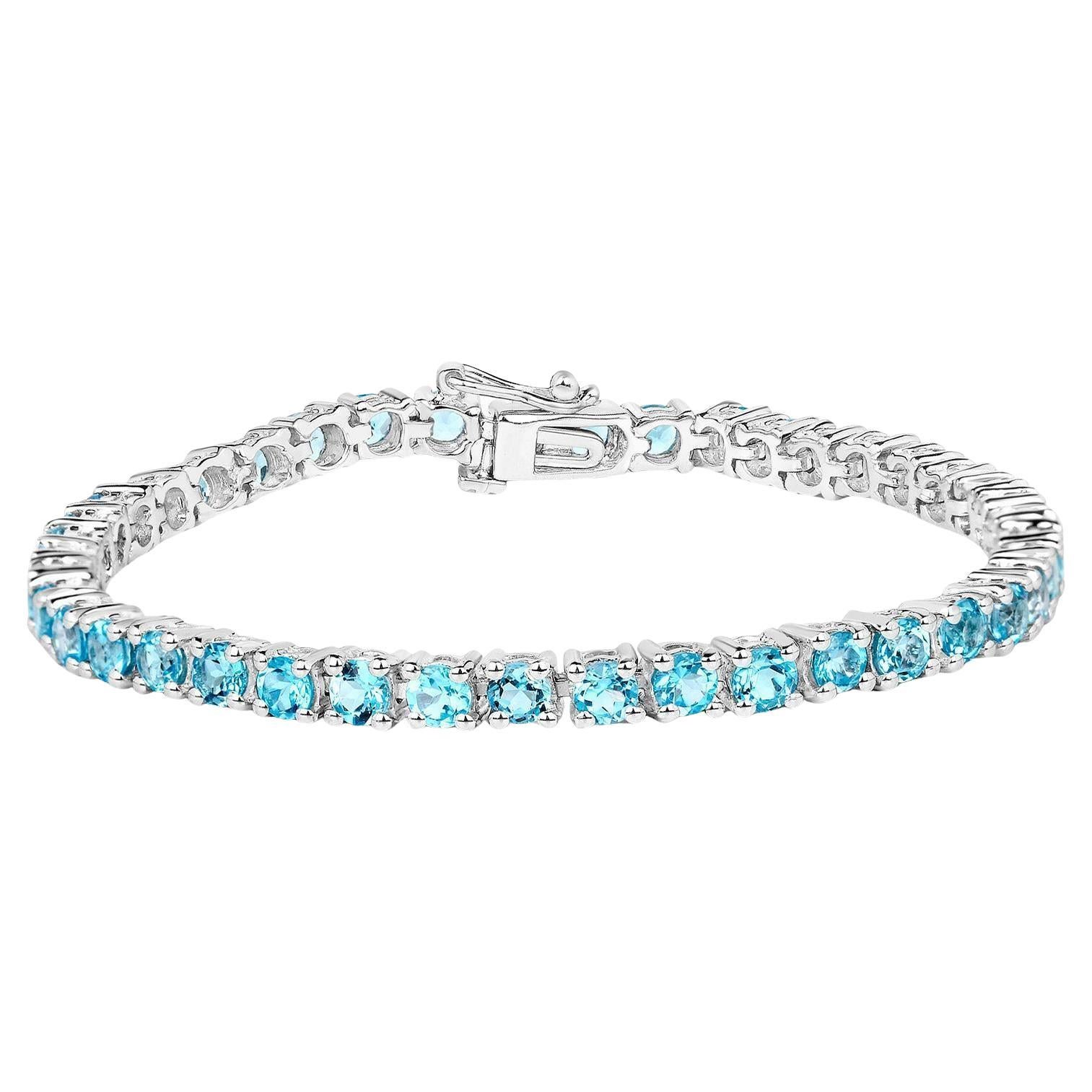 Pulsera de tenis de topacio azul suizo 8.38 quilates Plata de ley