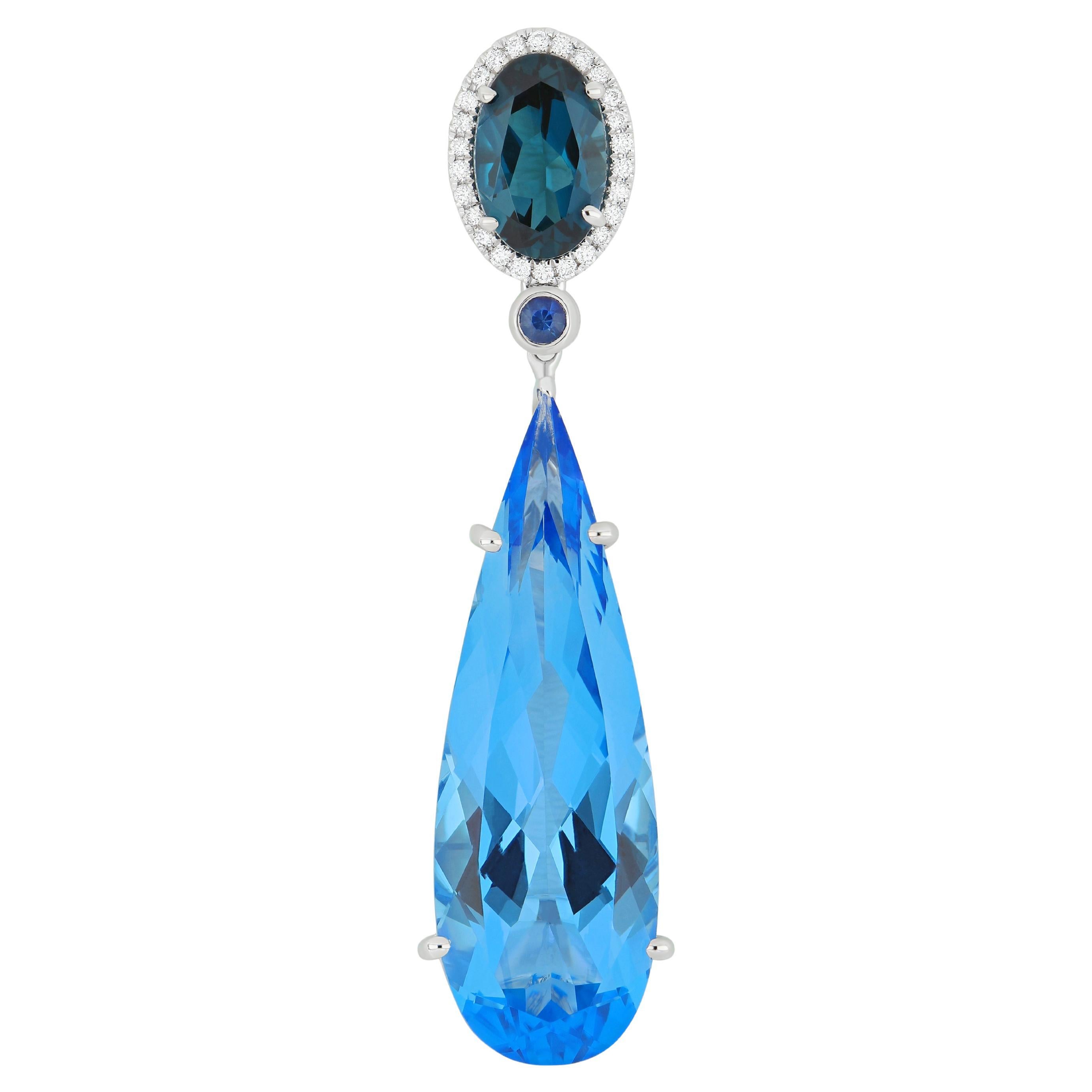 Swiss Bluecrash, London Blue Topaz, Blue Sapphire & Diamond Pendant in18k Gold