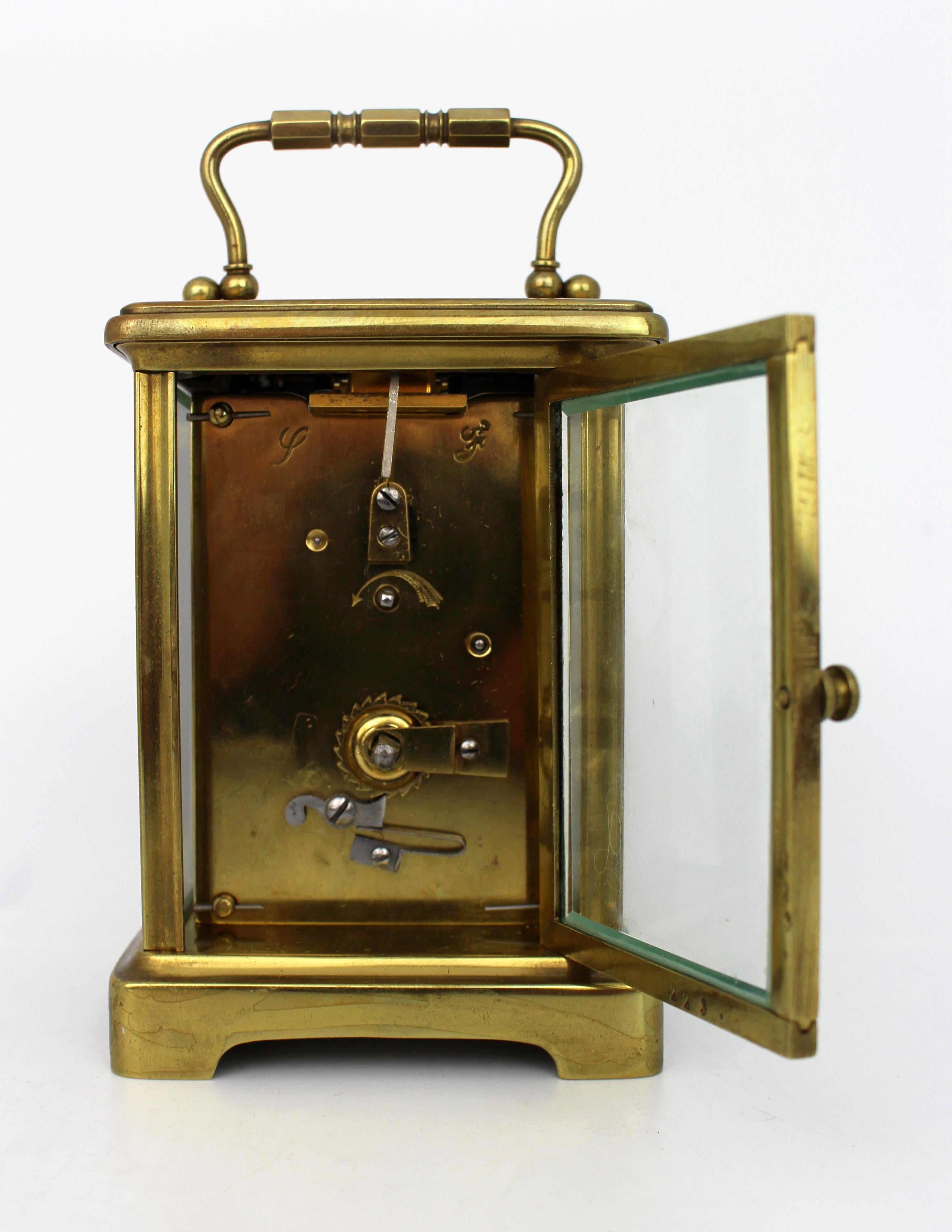20th Century Swiss Brass Carriage Clock with Original Travel Case, circa 1910 For Sale