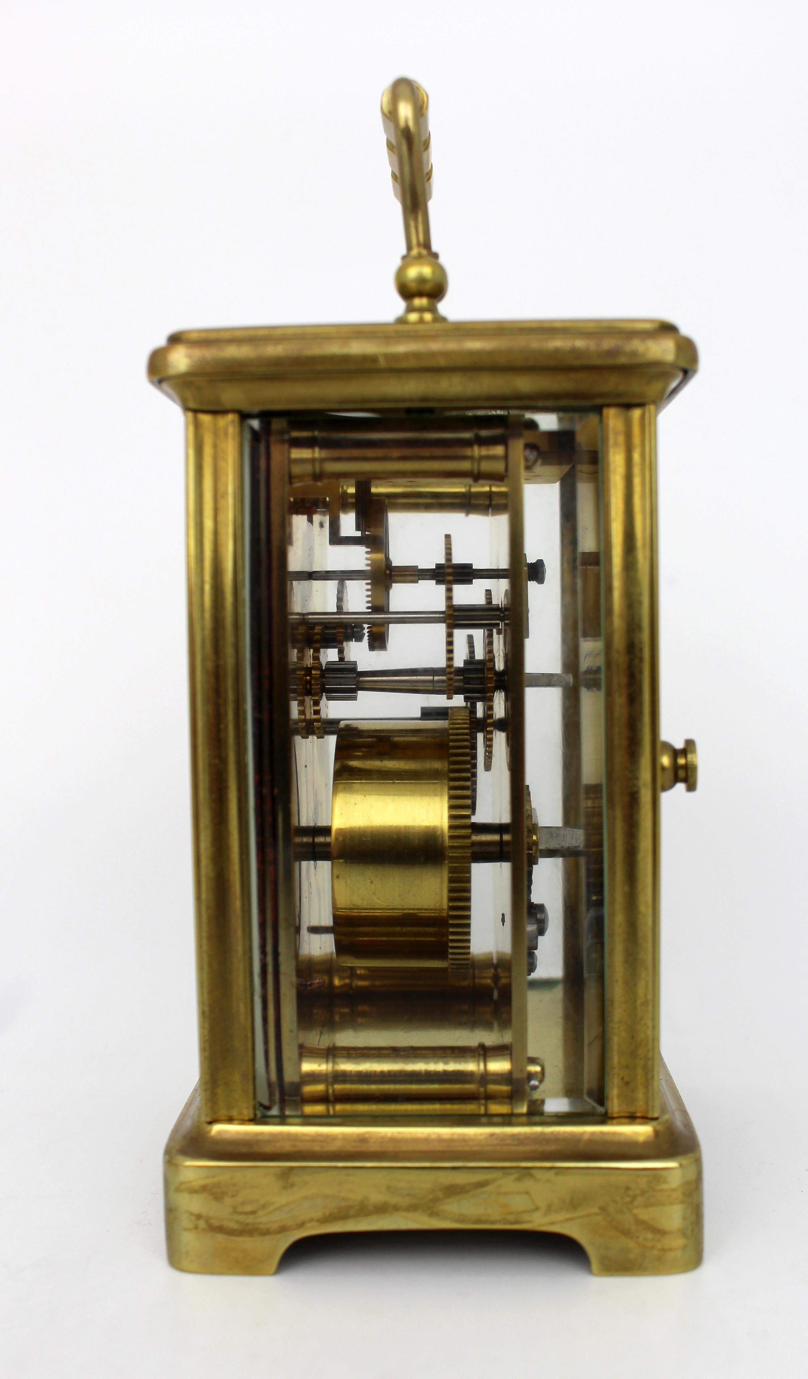 Swiss Brass Carriage Clock with Original Travel Case, circa 1910 For Sale 1