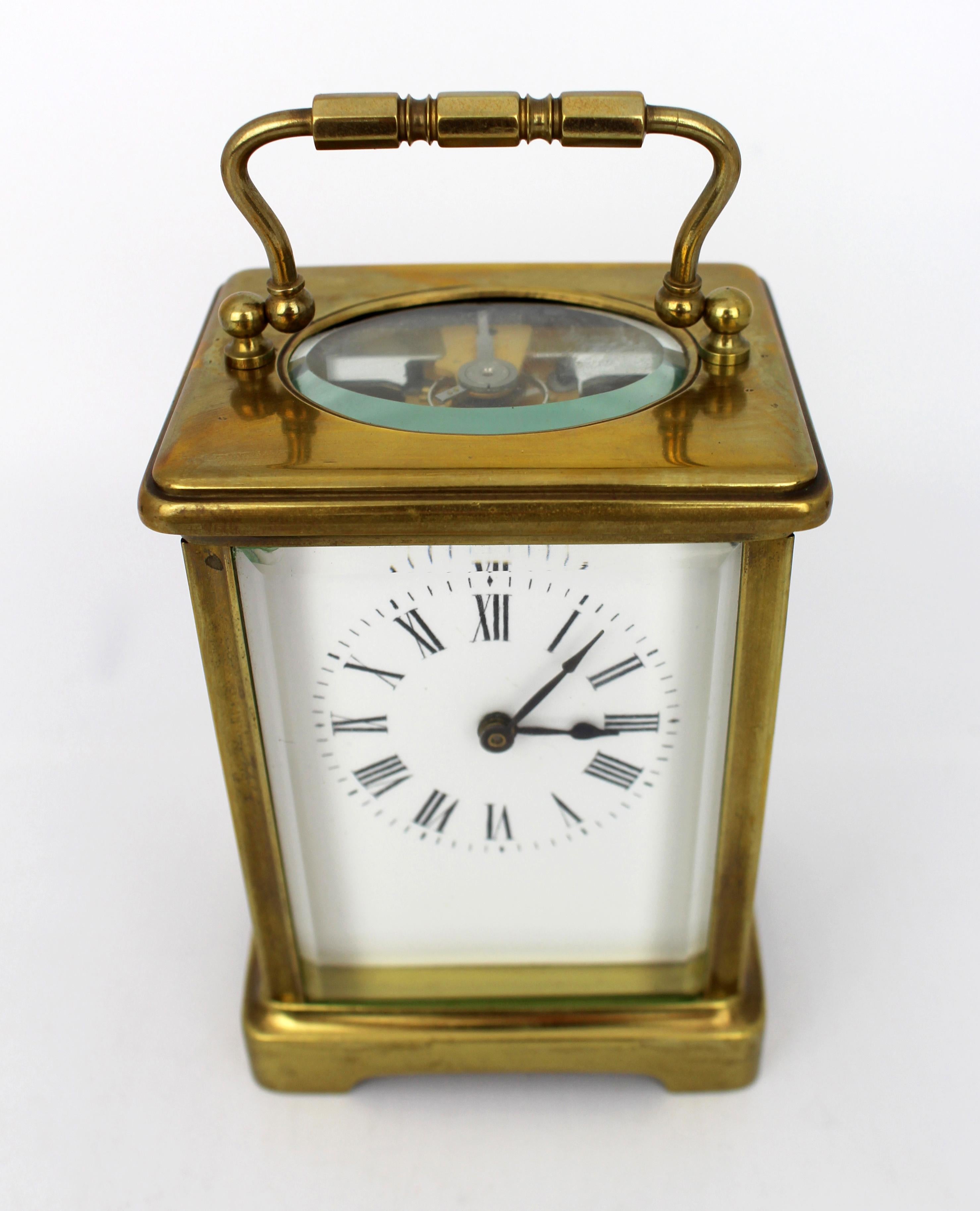 Swiss Brass Carriage Clock with Original Travel Case, circa 1910 For Sale 2