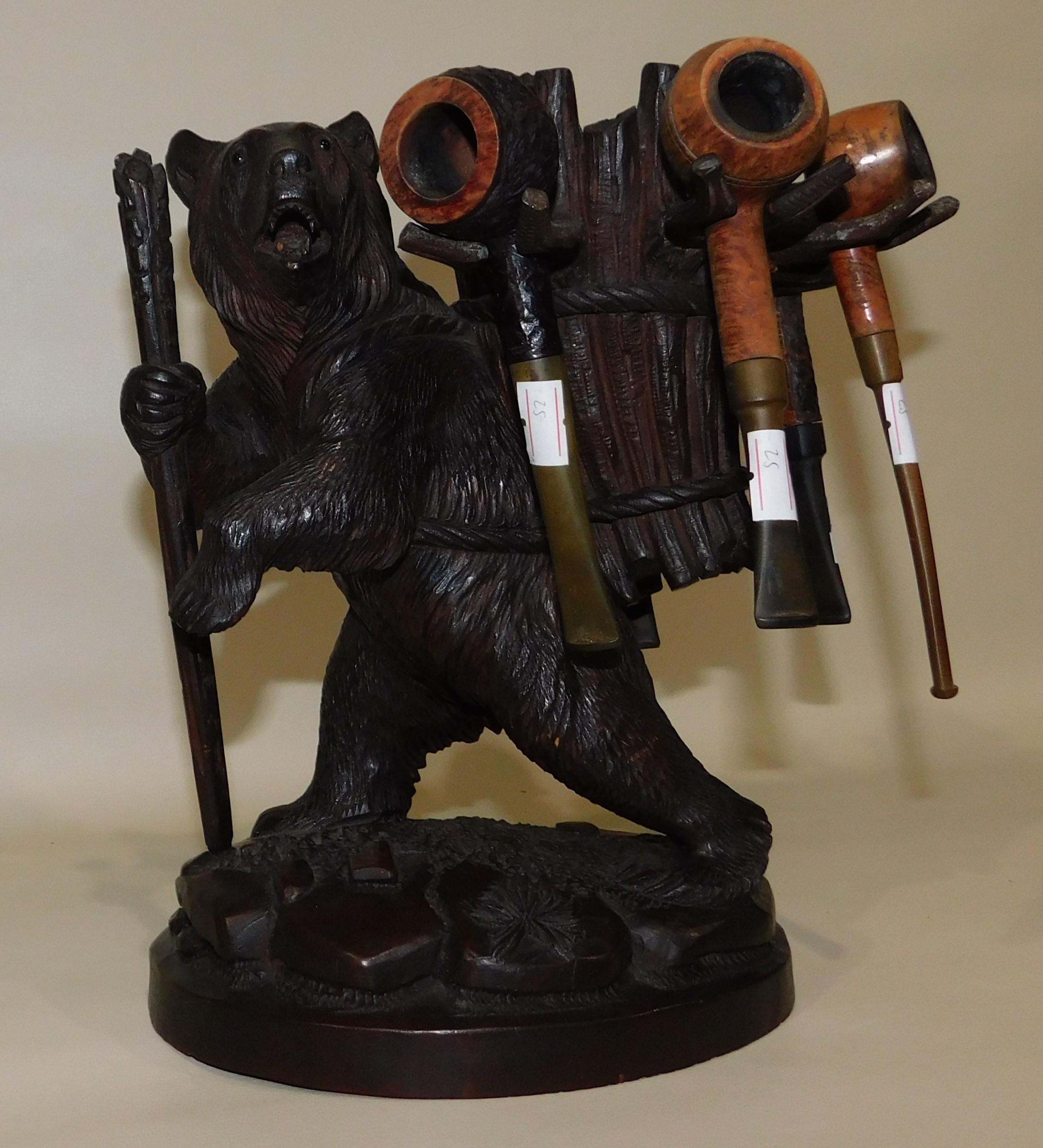 Swiss Brienz Black Forest Hand-Carved Wood Bear Pipe Tobacco Holder Stand For Sale 3