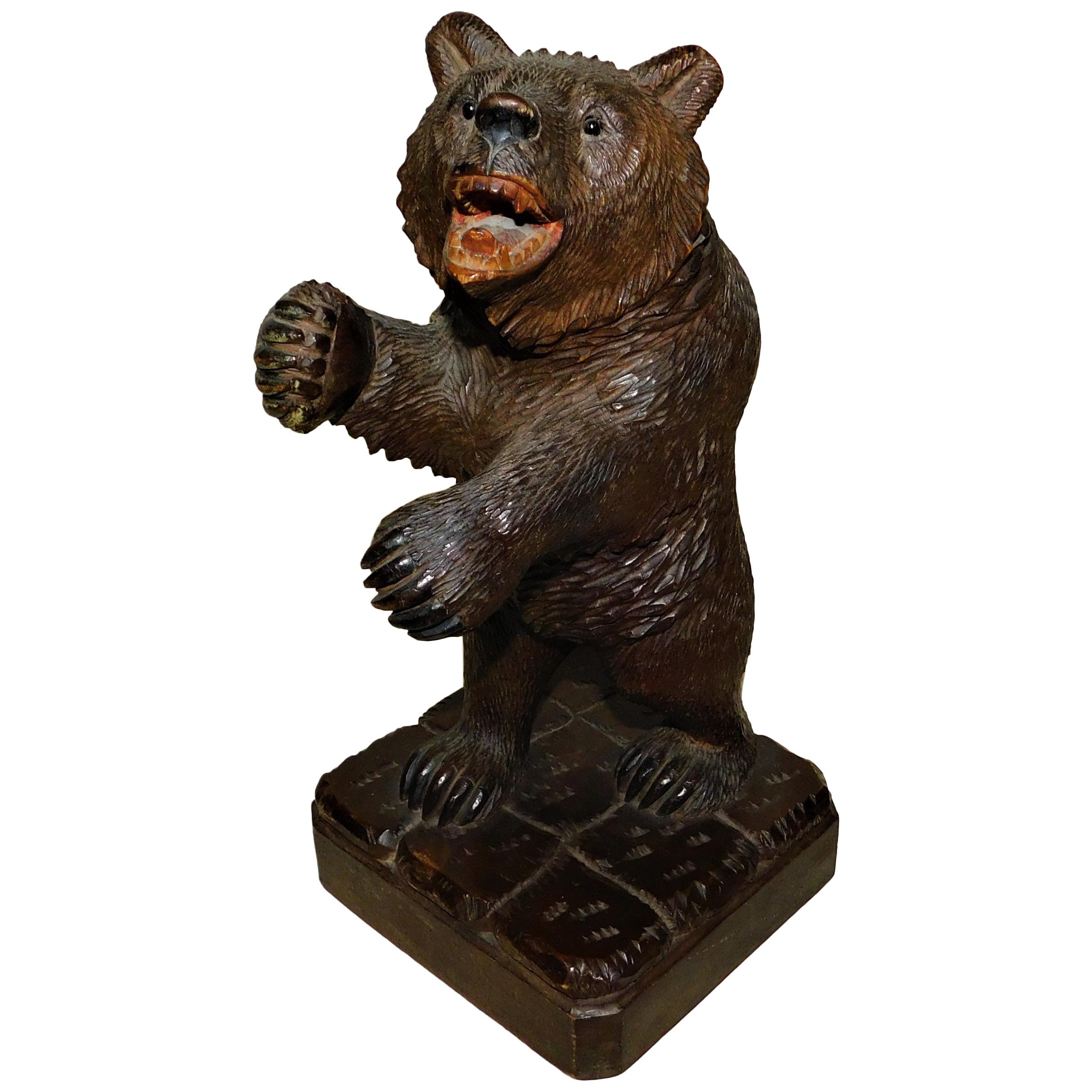 Swiss Brienz Black Forest Hand-Carved Wood Grizzly Bear For Sale