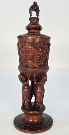 Swiss Brienz carved walnut lidded chalice, circa 1880