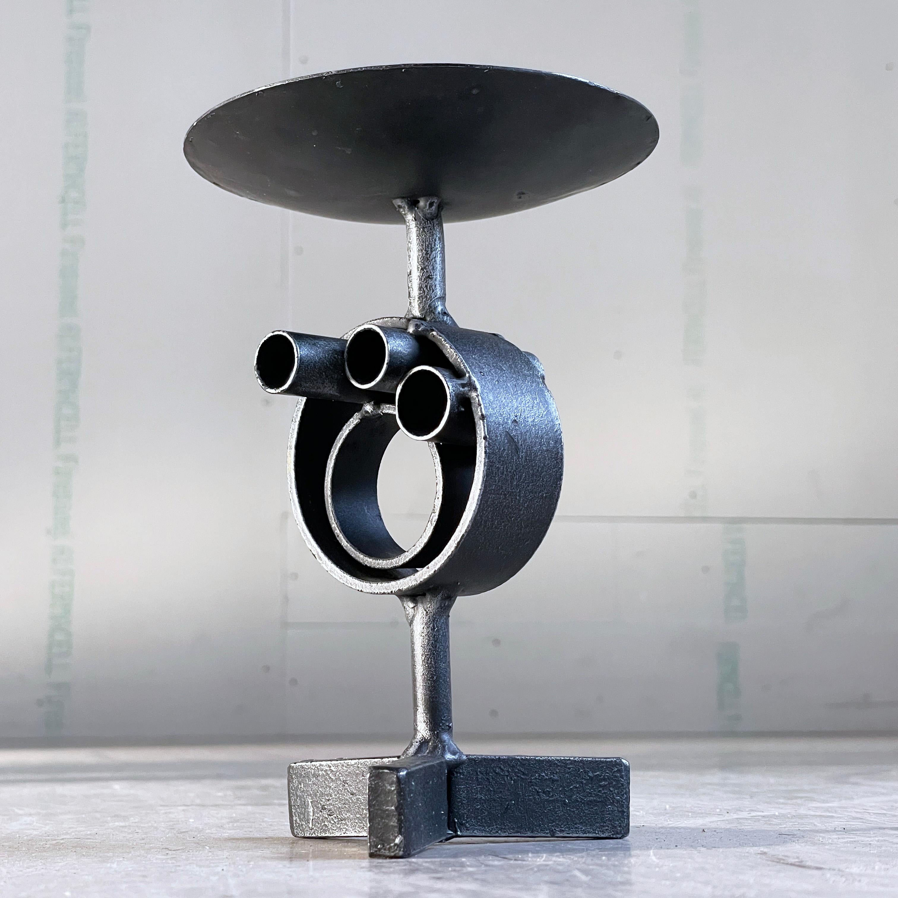 Metal Swiss Brutalist Candle Holder, 1960's For Sale
