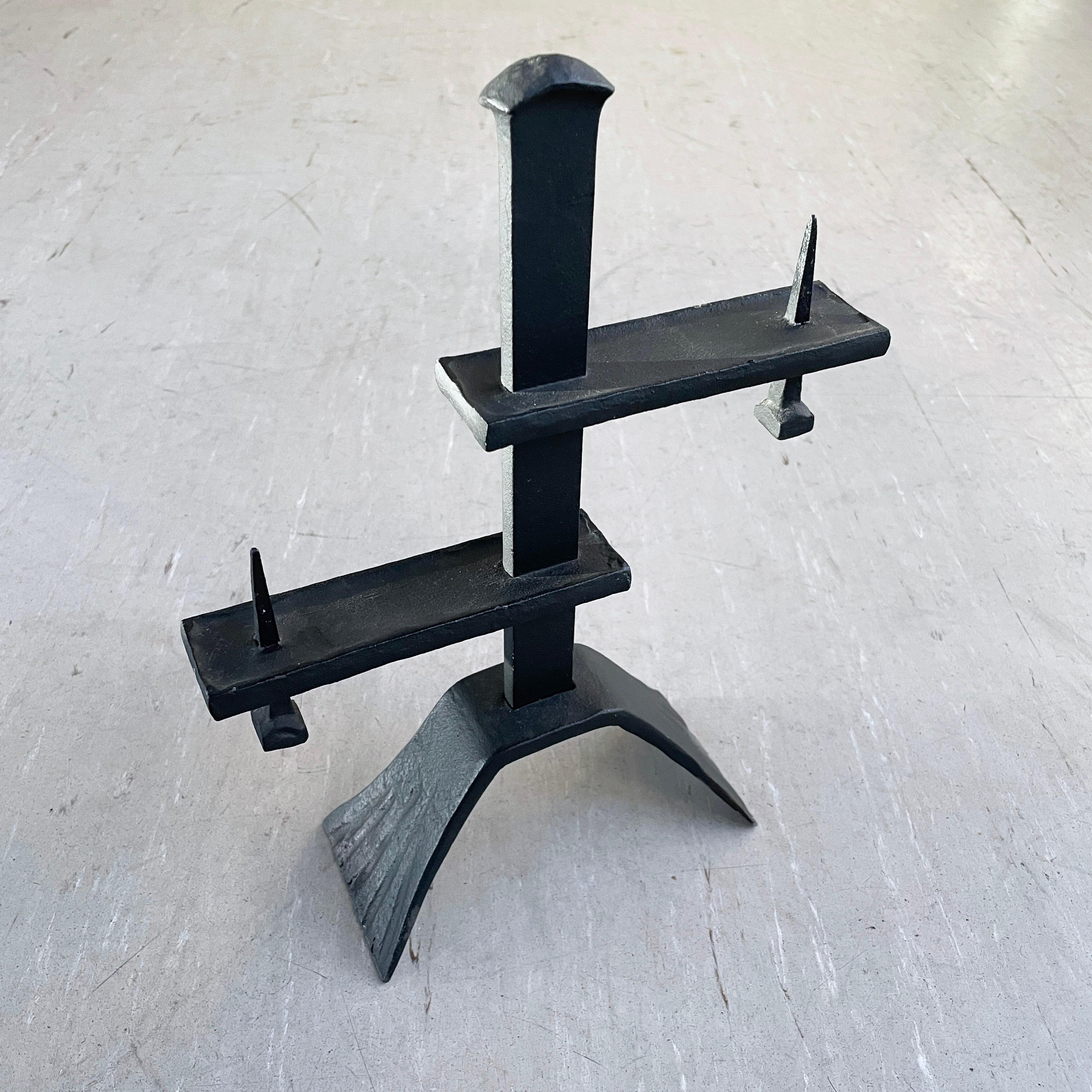 Welded Swiss Brutalist wrought iron Candle Holder For Sale
