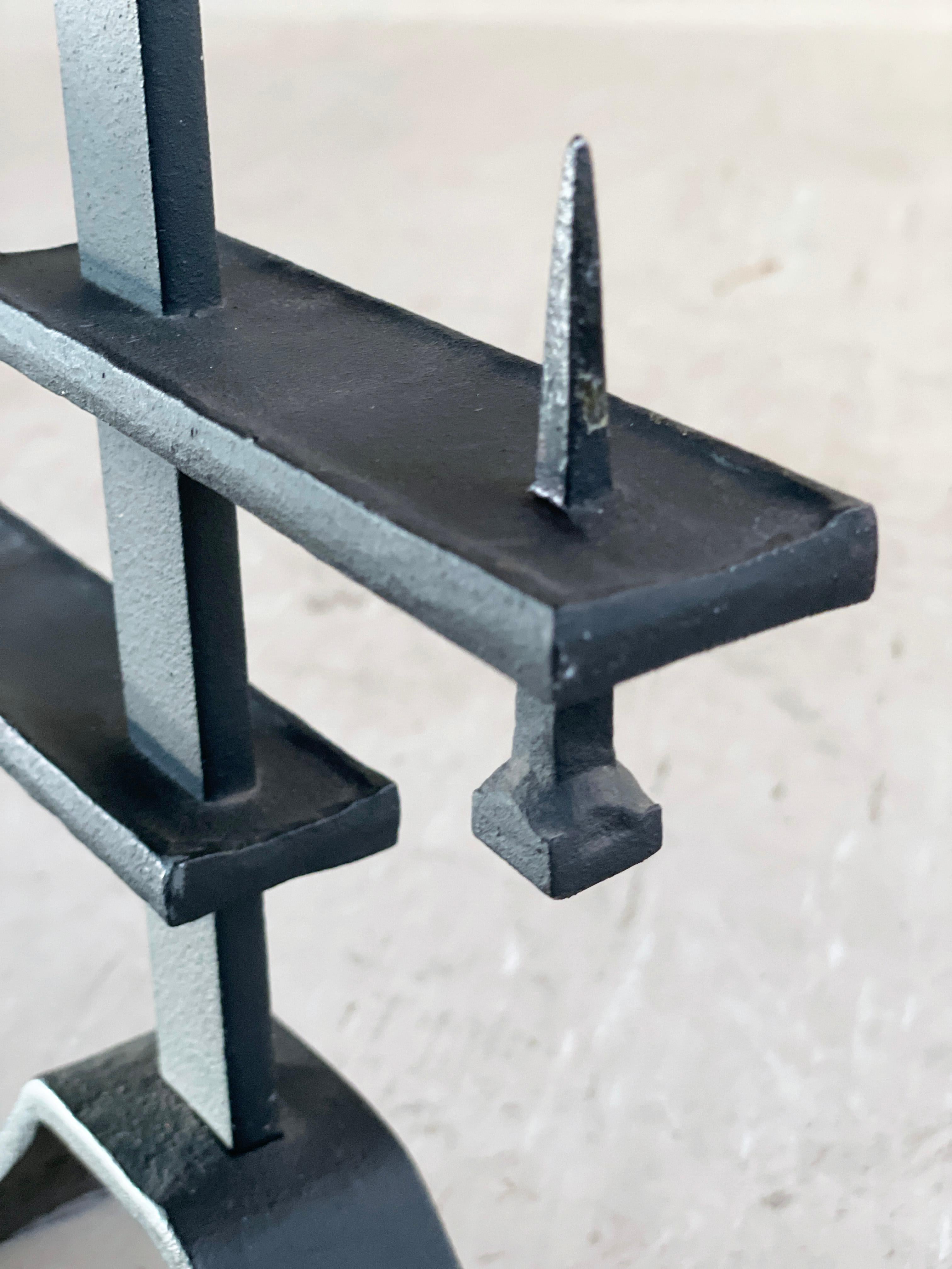 Metal Swiss Brutalist wrought iron Candle Holder For Sale