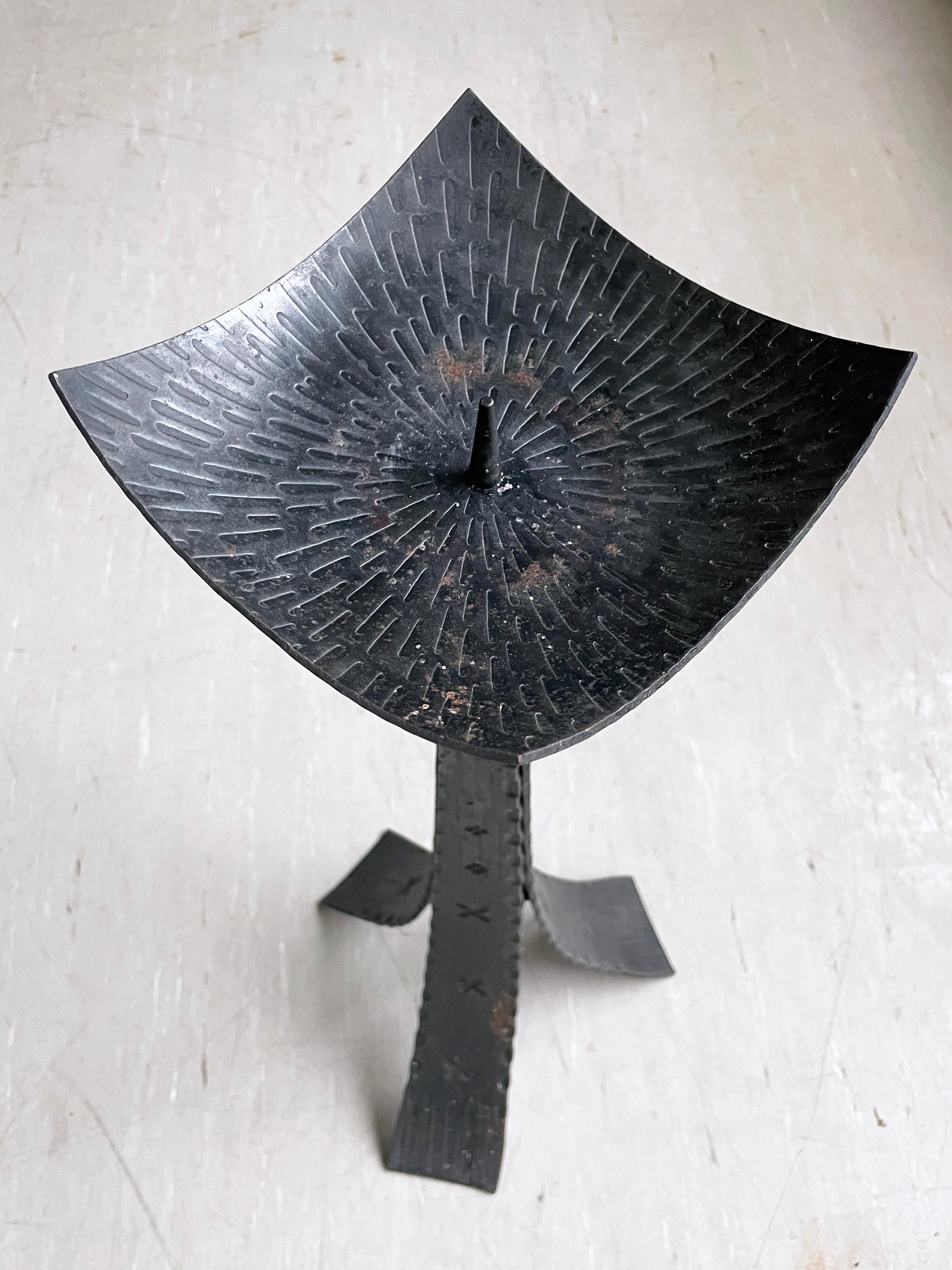 Swiss Brutalist floor standing wrought iron Candle Holder For Sale 7