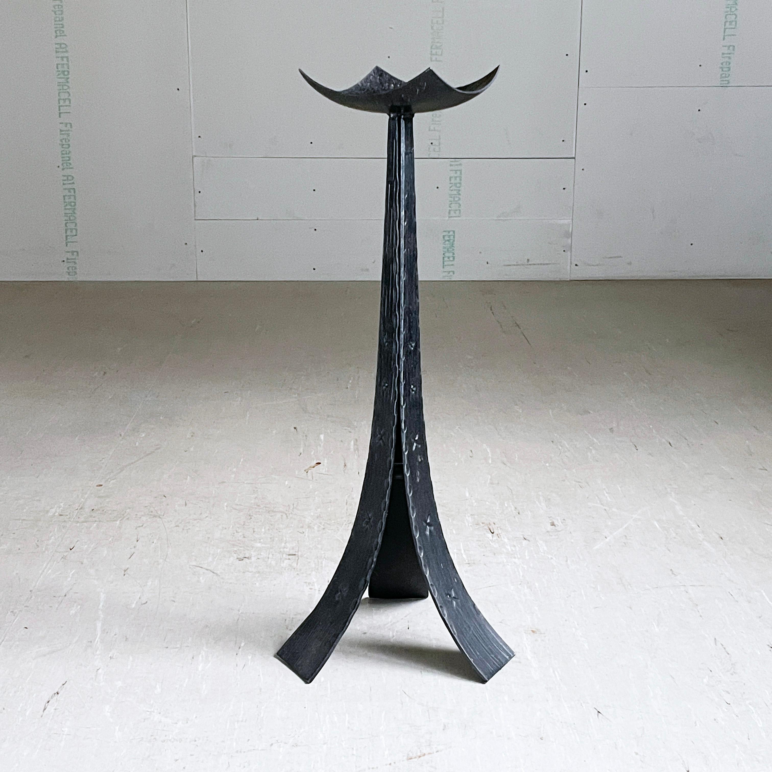 20th Century Swiss Brutalist floor standing wrought iron Candle Holder For Sale