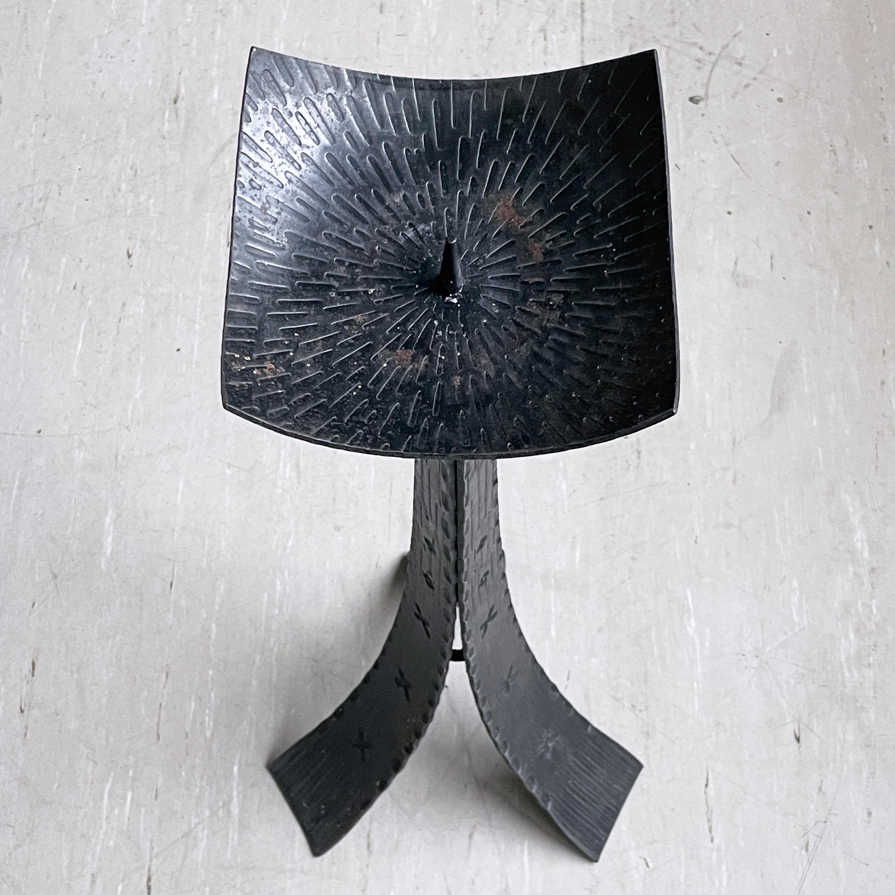 Swiss Brutalist floor standing wrought iron Candle Holder For Sale 1