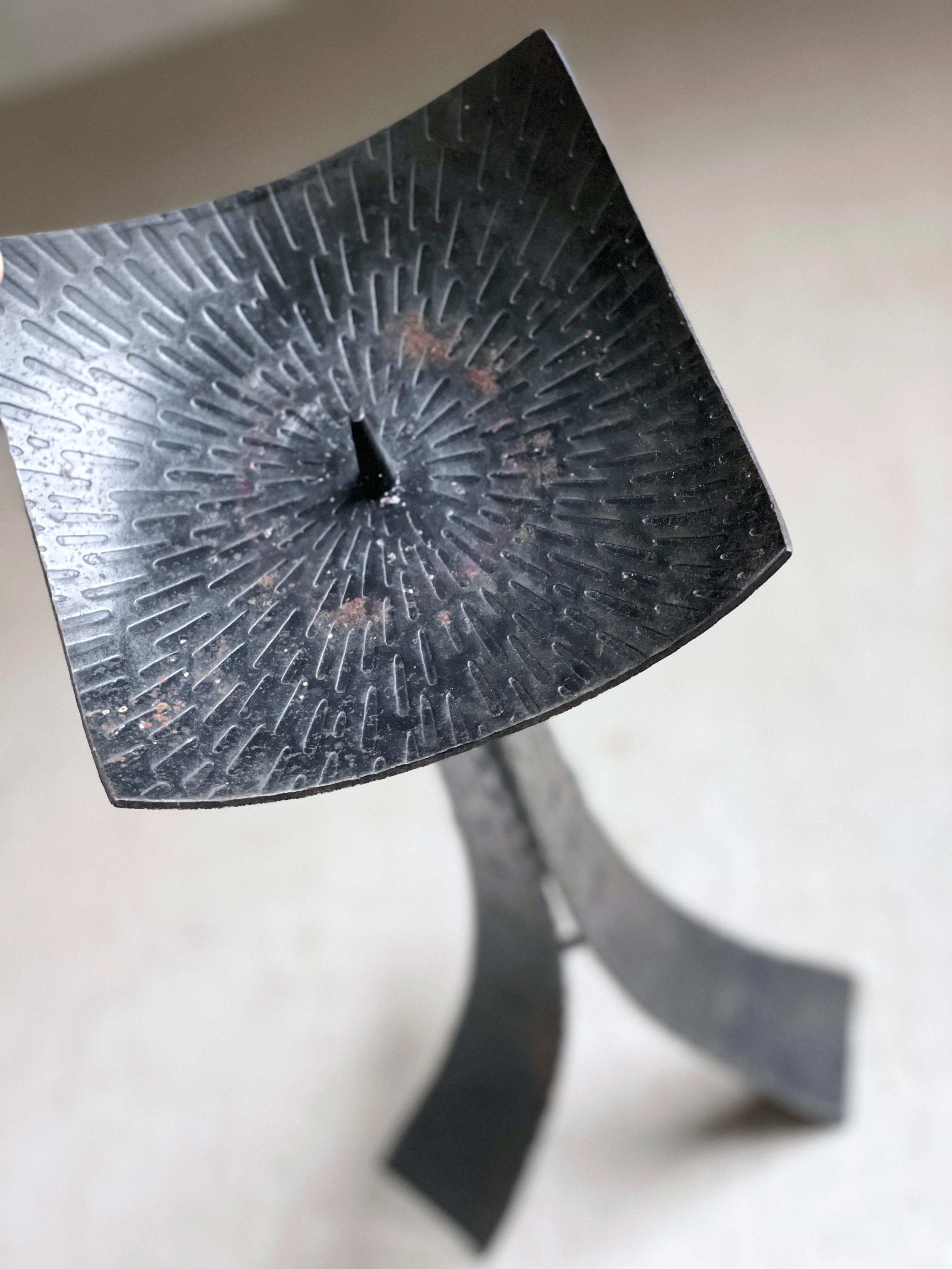 Swiss Brutalist floor standing wrought iron Candle Holder For Sale 2