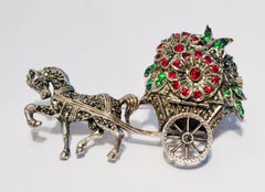 Swiss Bucherer Hidden Manual Lapel Pin Watch Silver Ruby Emerald Marcasite