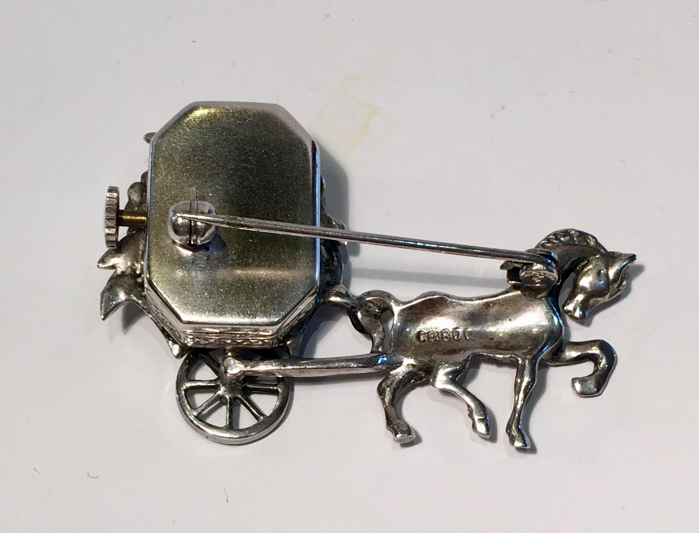 Swiss Bucherer Hidden Manual Lapel Pin Watch Silver Ruby Emerald Marcasite 1