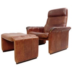 Swiss Buffalo Leather DS-50 Lounge Chair and Ottoman from De Sede, 1970s