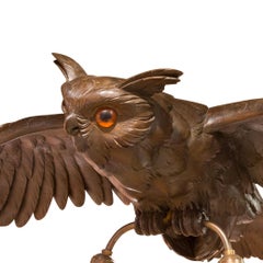 Black Forest Carved Hanging Owl Chandelier with Wing Span