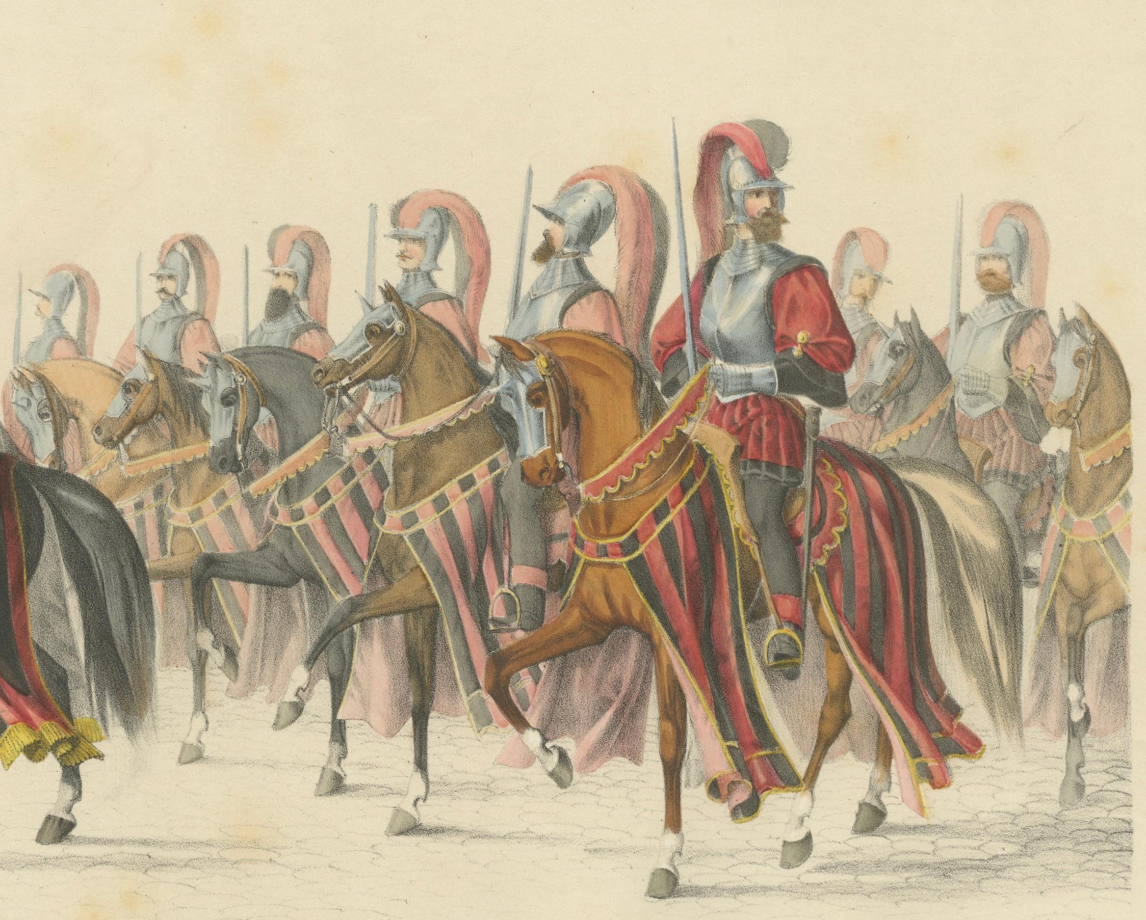 Schweizer Kavallerie-Eskorte in grosser Parade - Berns Beitritt zur Eidgenossenschaft, 1855 (Mittleres 19. Jahrhundert) im Angebot