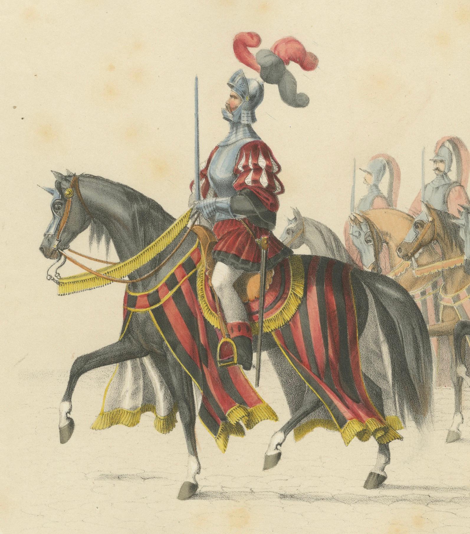 Schweizer Kavallerie-Eskorte in grosser Parade - Berns Beitritt zur Eidgenossenschaft, 1855 (Papier) im Angebot