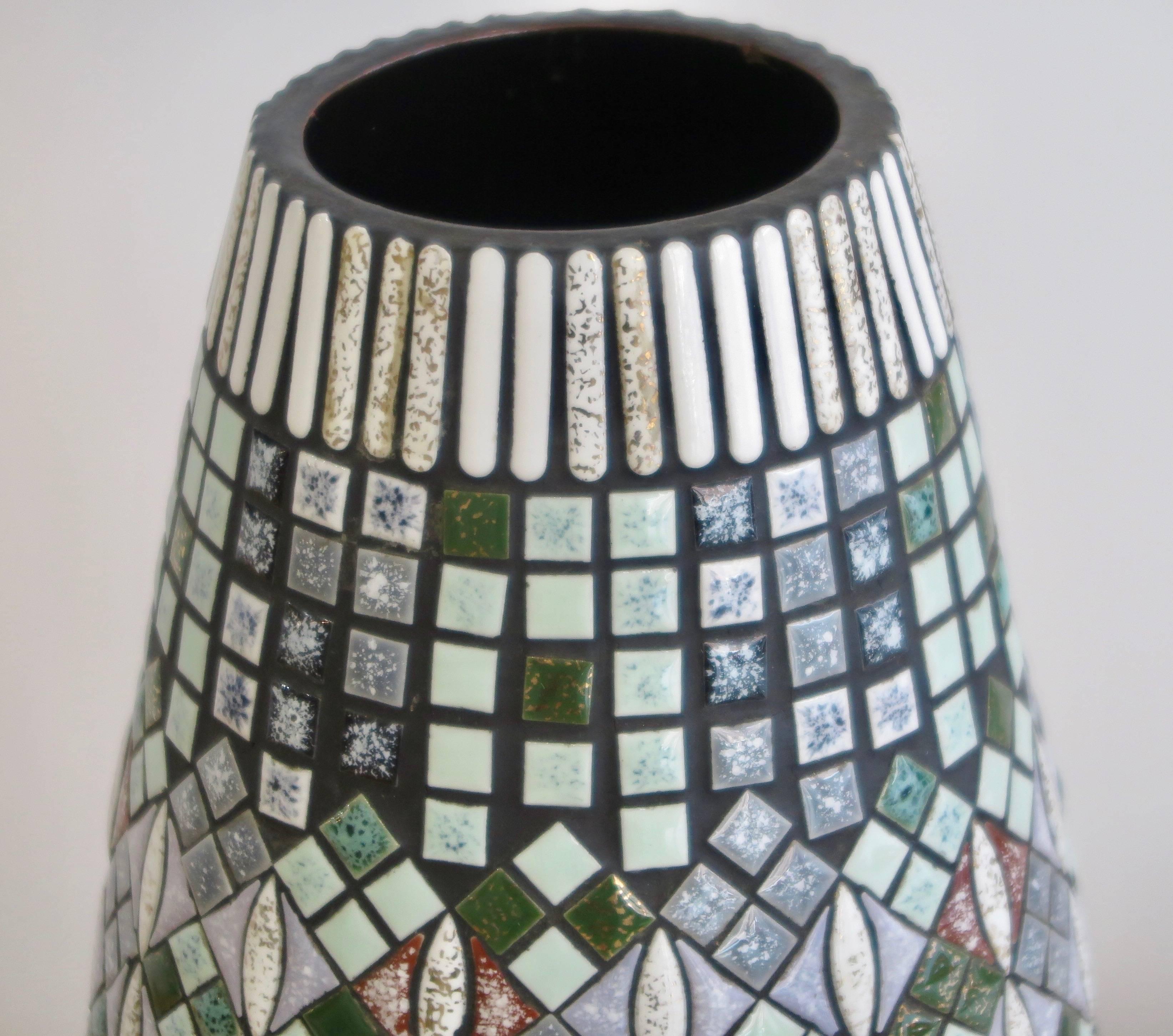 Mosaic vase by Rössler Porzellan, Ersingen, Switzerland, circa 1950.
Stamped: 8435, Rössler, Ersingen.