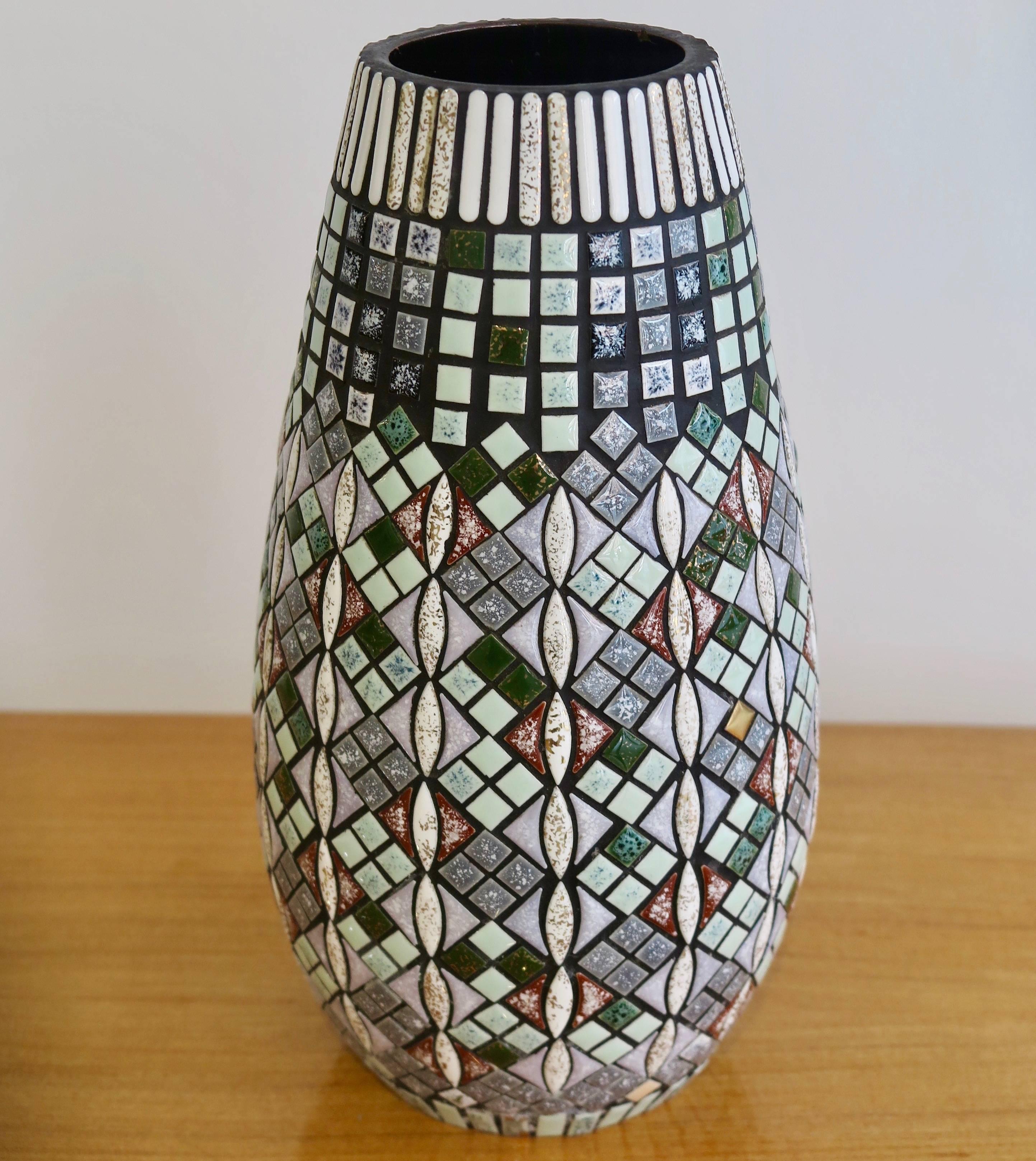 Mid-Century Modern Swiss Ceramic Mosaic Vase by Rössler For Sale